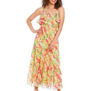 London Times Women's Size 14 Tiered Smocked Waist Flounce Midi Dress NEW